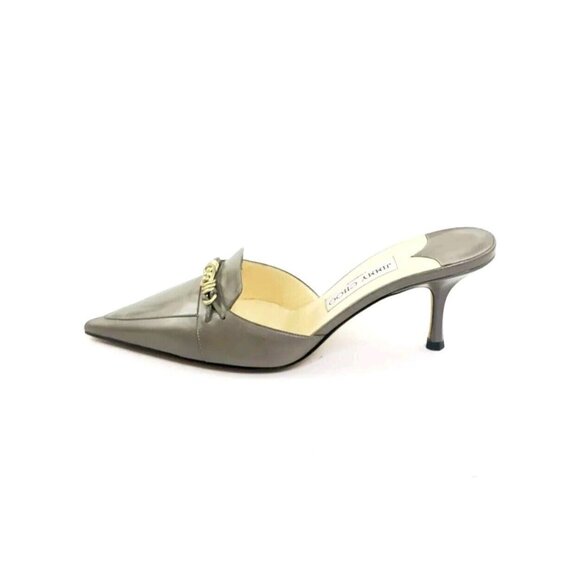 Jimmy Choo Pointed Toe Kitten Heel Taupe Gray Leather Womens EUR 38/US 8 - Picture 6 of 8